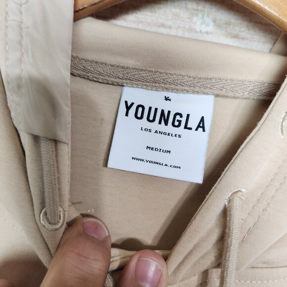 YoungLA Hoodie Sweatshirt Men's Medium Cream 521 Goat Graphic Spell Out Logo - Picture 11 of 16